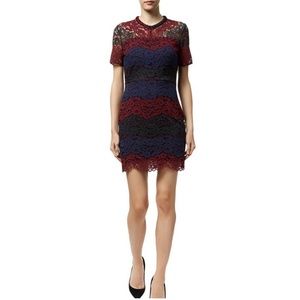 Sandro Rodney Lace Mini Dress Color Block Maroon Navy | Parisian | Size 1 XS